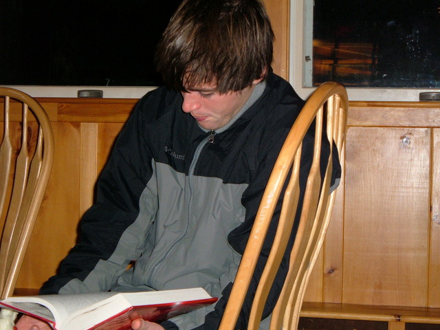 Nate reading A Feast for Crows