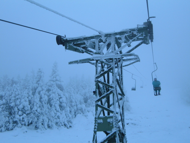 The single chair covered in Rime ice